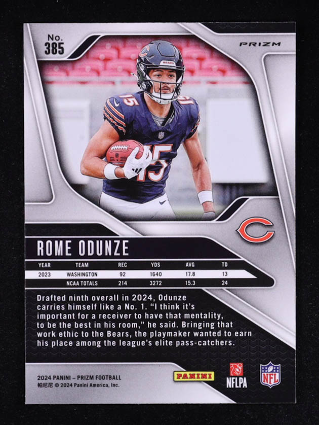 Rome Odunze 2024 Panini Prizm Prizms Purple Pulsar #385 RC at PristineAuction.com Rome Odunze 2024 Panini Prizm Prizms Purple Pulsar #385 RC at PristineAuction.com