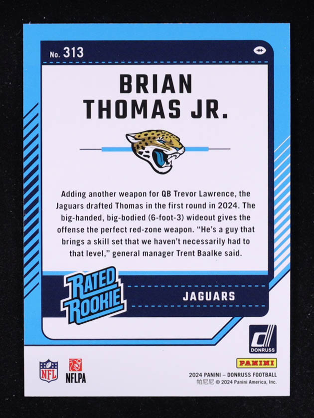 Brian Thomas Jr. 2024 Donruss Press Proof Gold #313 RR RC #41/50 at PristineAuction.com Brian Thomas Jr. 2024 Donruss Press Proof Gold #313 RR RC #41/50 at PristineAuction.com