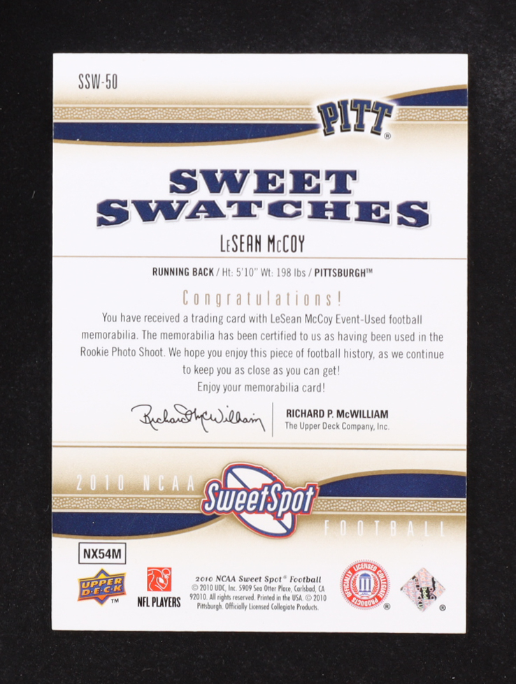 LeSean McCoy 2010 Upper Deck Sweet Swatches #SSW-50 RC at PristineAuction.com LeSean McCoy 2010 Upper Deck Sweet Swatches #SSW-50 RC at PristineAuction.com