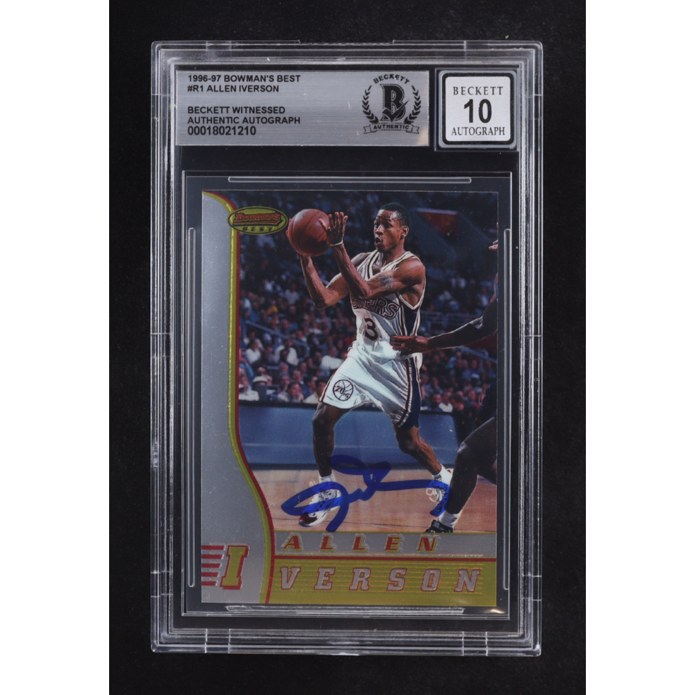 Allen Iverson Signed 1996-97 Bowman's Best #R1 RC (BGS | Autograph Grade 10) at PristineAuction.com
