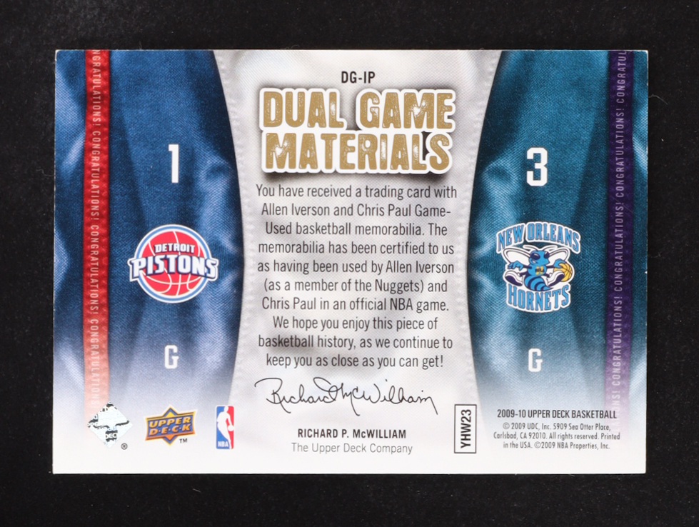 Allen Iverson/Chris Paul 2004 Upper Deck Dual Game Materials #DG-IP #053/150 at PristineAuction.com Allen Iverson/Chris Paul 2004 Upper Deck Dual Game Materials #DG-IP #053/150 at PristineAuction.com