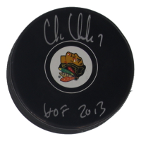Chris Chelios Signed Blackhawks Logo Hockey Puck Inscribed "HOF 2013" (Schwartz) at PristineAuction.com