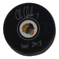 Chris Chelios Signed Blackhawks Logo Hockey Puck Inscribed "HOF 2013" (Schwartz) at PristineAuction.com