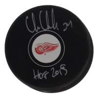 Chris Chelios Signed Red Wings Logo Hockey Puck Inscribed "HOF 2013" (Schwartz) at PristineAuction.com