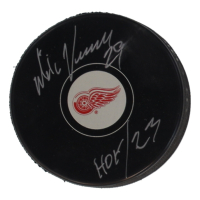 Mike Vernon Signed Red Wings Logo Hockey Puck Inscribed "HOF 23" (Schwartz) at PristineAuction.com