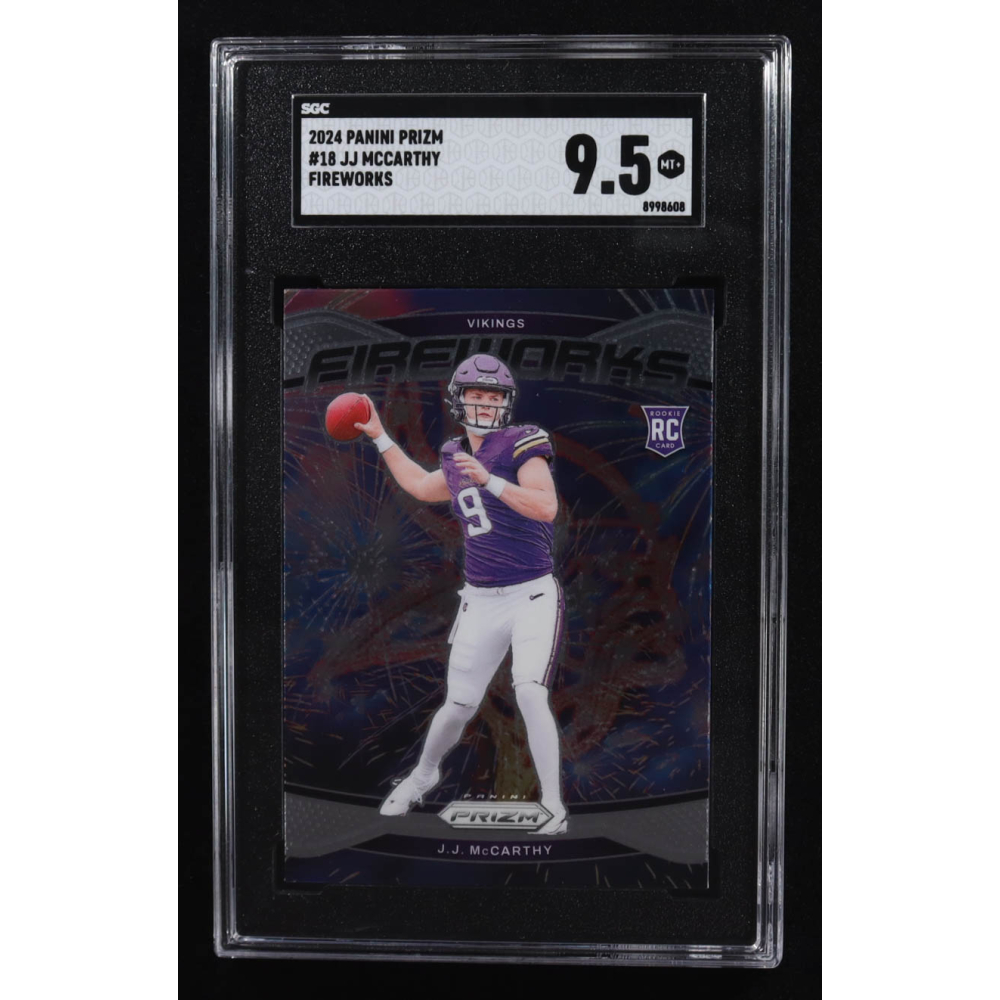 JJ McCarthy 2024 Panini Prizm Fireworks #18 RC (SGC 9.5) at PristineAuction.com