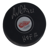 Adam Oates Signed Red Wings Logo Hockey Puck Inscribed "HOF 12" (Schwartz) at PristineAuction.com
