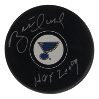 Brett Hull Signed Blues Logo Hockey Puck Inscribed "HOF 2009" (Schwartz) at PristineAuction.com