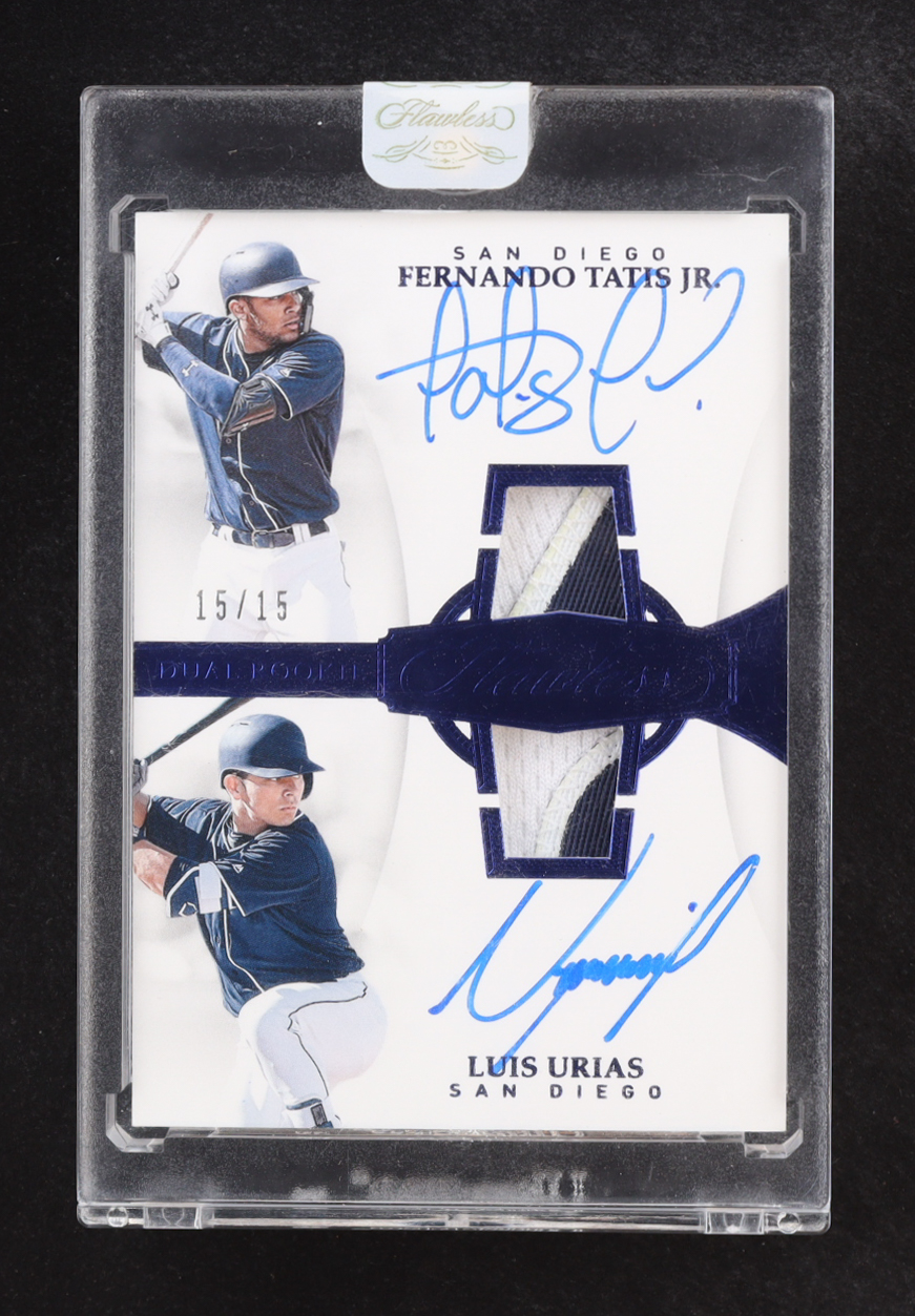 Fernando Tatis Jr. / Luis Urias 2019 Panini Flawless Two Player Dual Rookie Patch Autographs Sapphire #3 RC #15/15 at PristineAuction.com Fernando Tatis Jr. / Luis Urias 2019 Panini Flawless Two Player Dual Rookie Patch Autographs Sapphire #3 RC #15/15 at PristineAuction.com