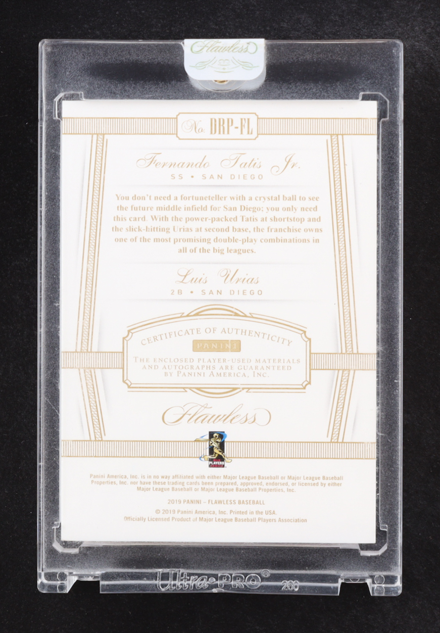 Fernando Tatis Jr. / Luis Urias 2019 Panini Flawless Two Player Dual Rookie Patch Autographs Sapphire #3 RC #15/15 at PristineAuction.com Fernando Tatis Jr. / Luis Urias 2019 Panini Flawless Two Player Dual Rookie Patch Autographs Sapphire #3 RC #15/15 at PristineAuction.com
