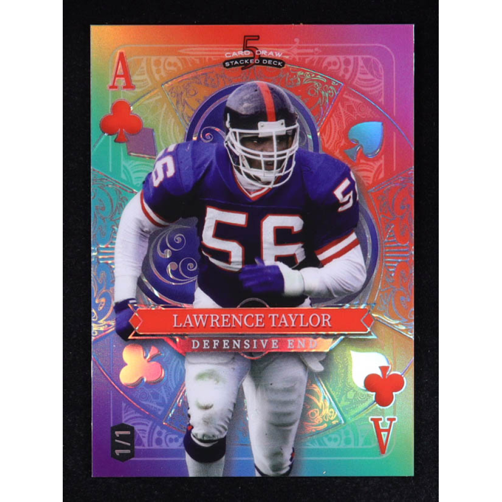 Lawrence Taylor 2024 Wild Card 5 Card Draw Stacked Deck Ace of Clubs Rainbow Rainbow Foil #SDPC-LTN #1/1 at PristineAuction.com