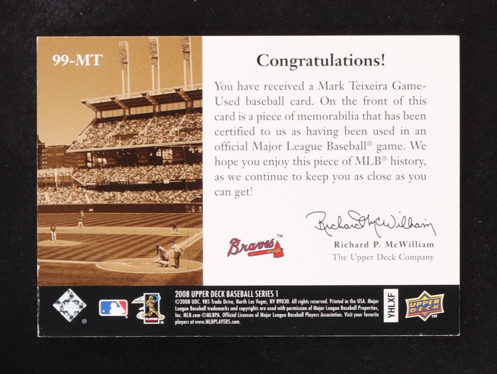 Mark Teixeira 2008 Upper Deck Game Patch #99-MT at PristineAuction.com Mark Teixeira 2008 Upper Deck Game Patch #99-MT at PristineAuction.com