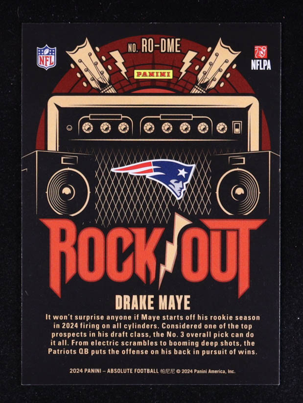 Drake Maye 2024 Absolute Rock Out #17 RC at PristineAuction.com Drake Maye 2024 Absolute Rock Out #17 RC at PristineAuction.com