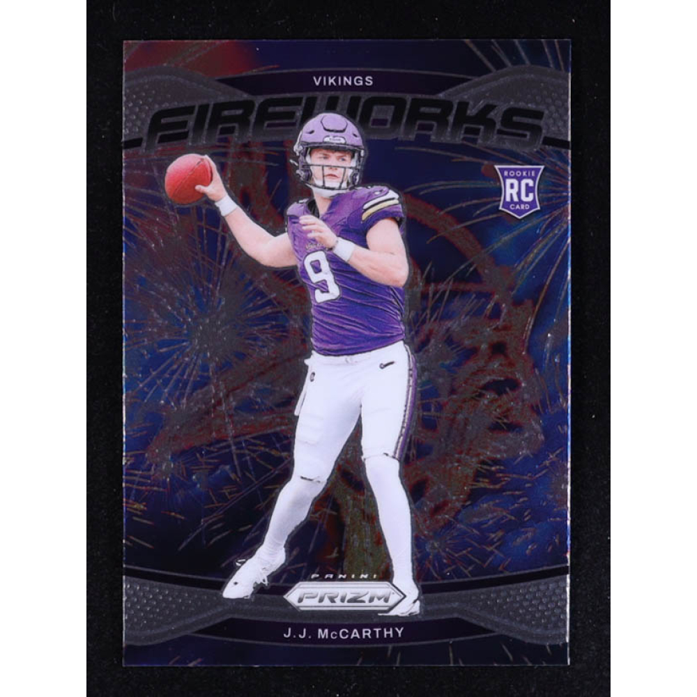 JJ McCarthy 2024 Panini Prizm Fireworks #18 RC at PristineAuction.com
