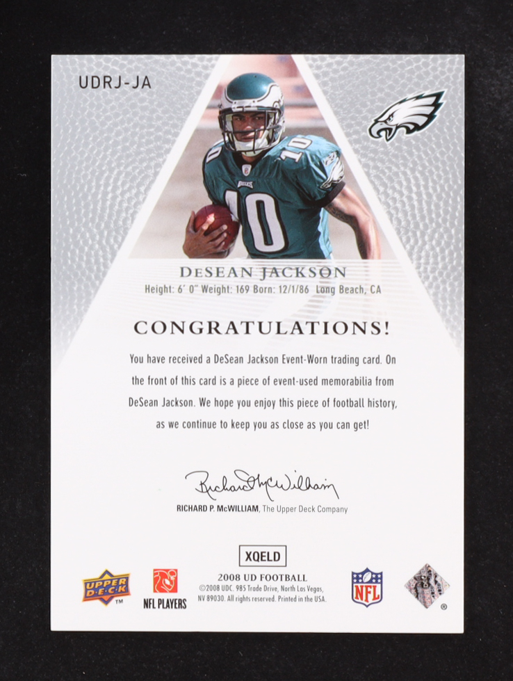Desean Jackson 2008 Upper Deck Rookie Jersey #UDRJ-JA RC at PristineAuction.com Desean Jackson 2008 Upper Deck Rookie Jersey #UDRJ-JA RC at PristineAuction.com