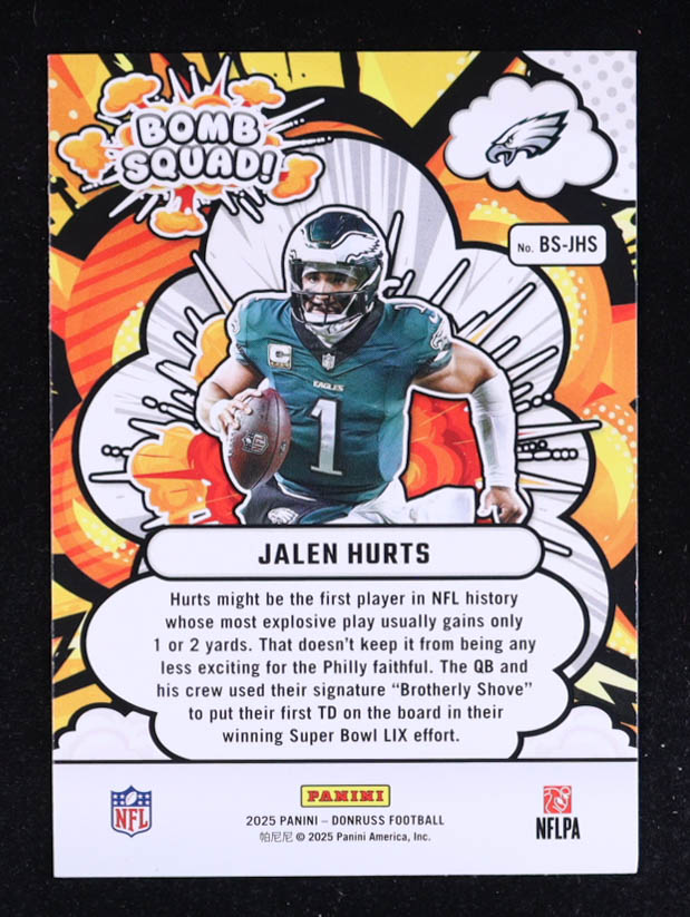 Jalen Hurts 2025 Donruss Bomb Squad #BSJHS at PristineAuction.com Jalen Hurts 2025 Donruss Bomb Squad #BSJHS at PristineAuction.com