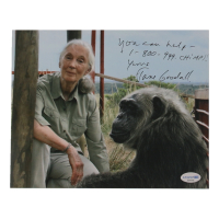 Jane Goodall Signed 8x10 Photo Inscribed "You Can Help - 1-800-999-Chimps!" & "Yours" (ACOA) at PristineAuction.com