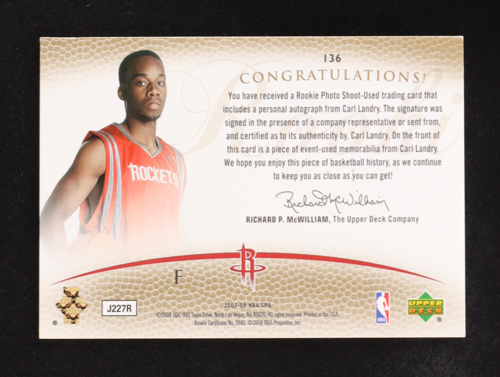 Carl Landry 2007-08 SP Upper Deck Autographs Patch #136 RC #363/599 at PristineAuction.com Carl Landry 2007-08 SP Upper Deck Autographs Patch #136 RC #363/599 at PristineAuction.com