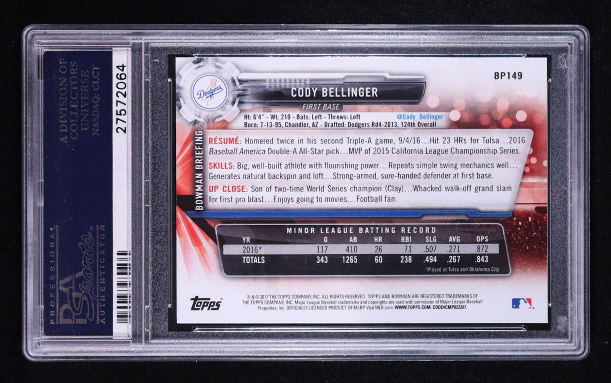 Cody Bellinger 2017 Bowman Prospects #BP149 RC (PSA 10) at PristineAuction.com Cody Bellinger 2017 Bowman Prospects #BP149 RC (PSA 10) at PristineAuction.com