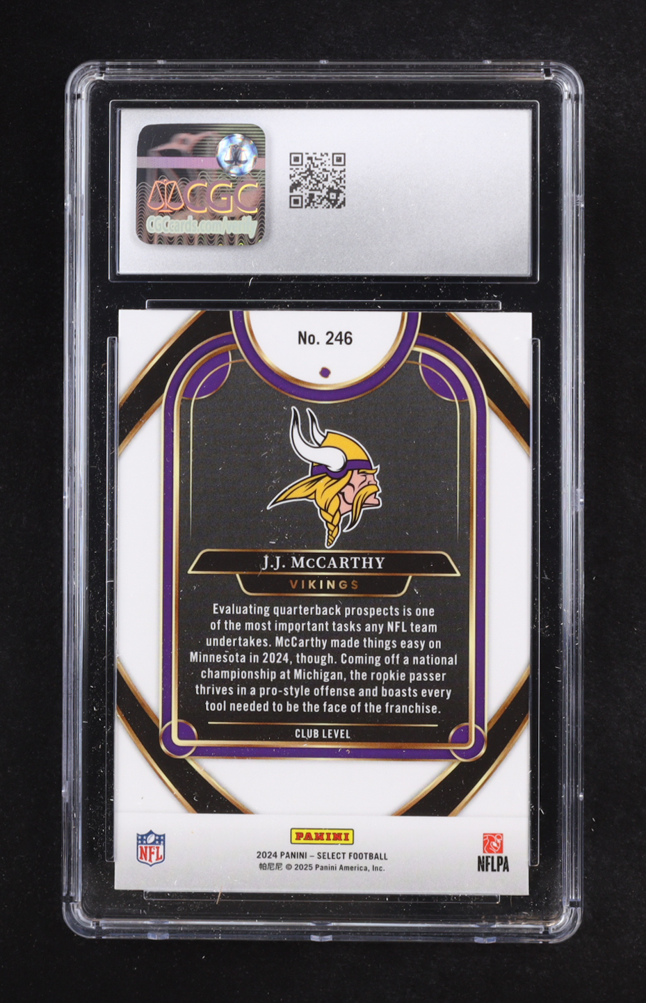 JJ McCarthy 2024 Panini Select #246 RC (CGC 10) at PristineAuction.com JJ McCarthy 2024 Panini Select #246 RC (CGC 10) at PristineAuction.com