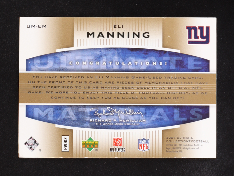 Eli Manning 2007 Ultimate Collection Materials #97/99 at PristineAuction.com Eli Manning 2007 Ultimate Collection Materials #97/99 at PristineAuction.com