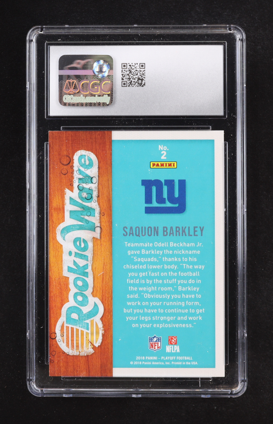 Saquon Barkley 2018 Playoff Rookie Wave #2 RC (CGC 10) at PristineAuction.com Saquon Barkley 2018 Playoff Rookie Wave #2 RC (CGC 10) at PristineAuction.com