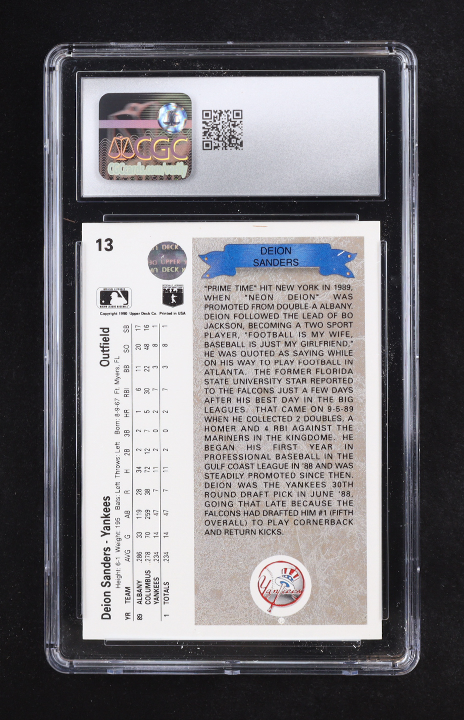 Deion Sanders 1990 Upper Deck #13 (CGC 8) at PristineAuction.com Deion Sanders 1990 Upper Deck #13 (CGC 8) at PristineAuction.com