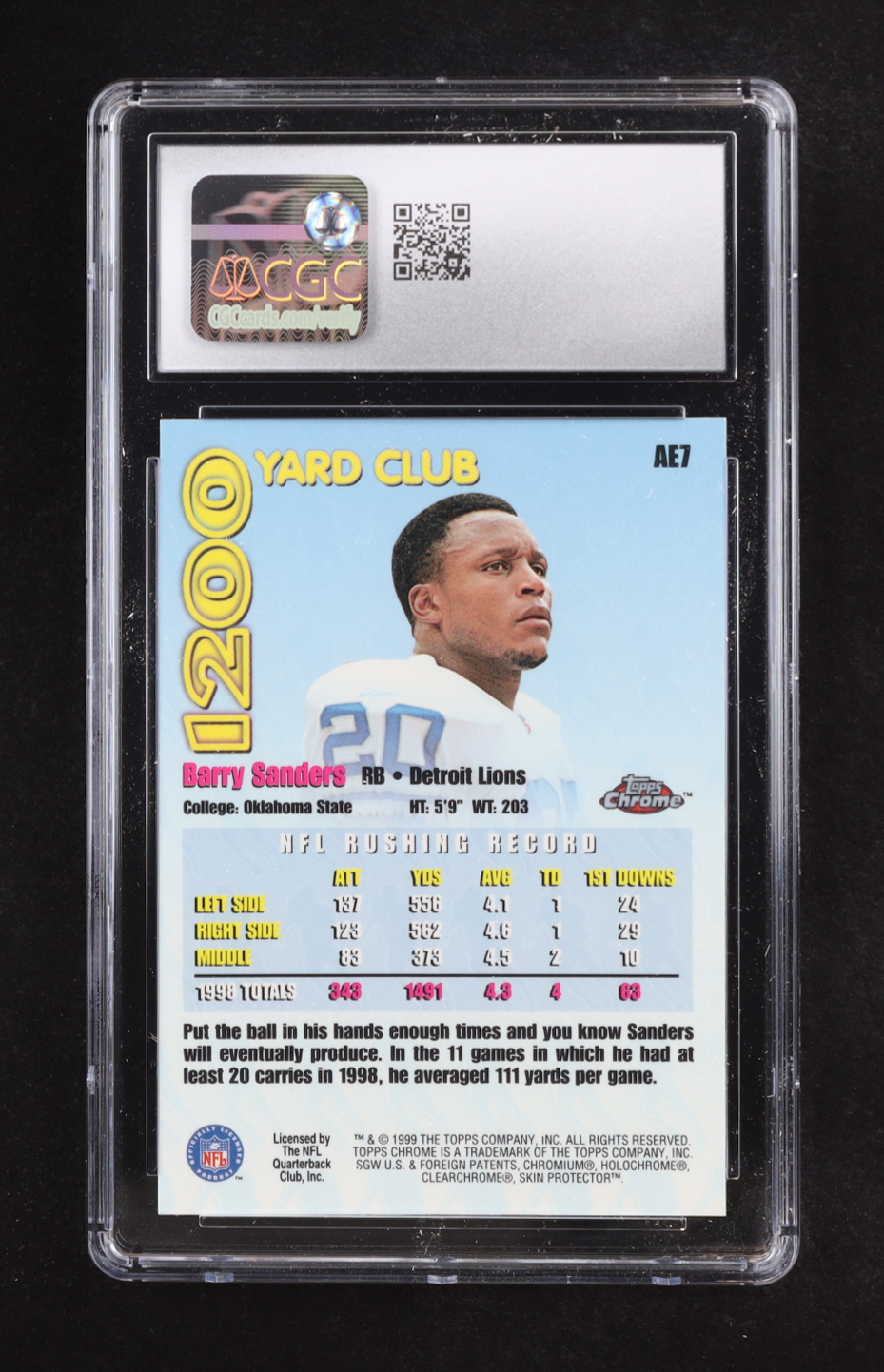 Barry Sanders 1999 Topps Chrome All-Etch #AE7 (CGC 9) at PristineAuction.com Barry Sanders 1999 Topps Chrome All-Etch #AE7 (CGC 9) at PristineAuction.com