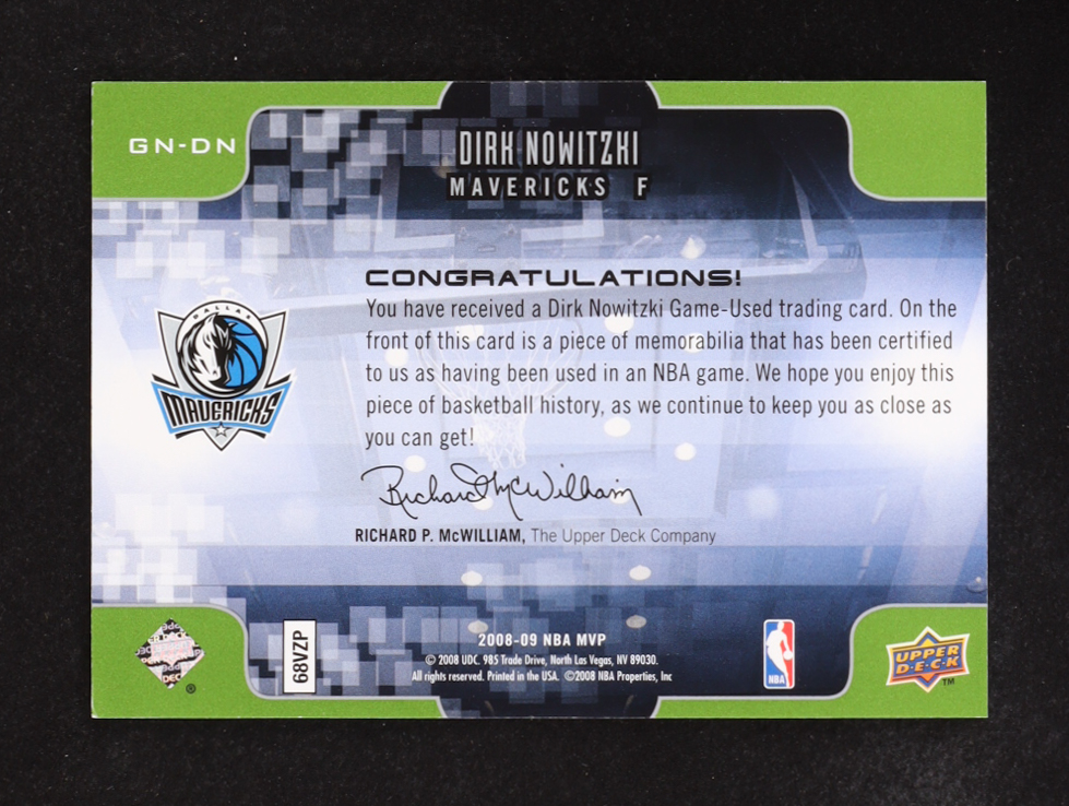 Dirk Nowitzki 2008-09 Upper Deck Game Night Souvenirs MVP #GN-DN at PristineAuction.com Dirk Nowitzki 2008-09 Upper Deck Game Night Souvenirs MVP #GN-DN at PristineAuction.com