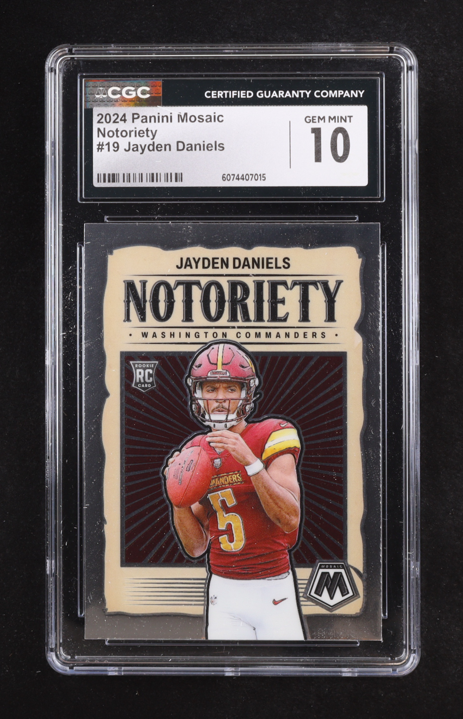 Jayden Daniels 2024 Panini Mosaic Notoriety #19 RC (CGC 10) at PristineAuction.com Jayden Daniels 2024 Panini Mosaic Notoriety #19 RC (CGC 10) at PristineAuction.com