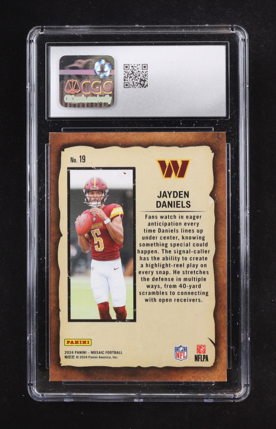 Jayden Daniels 2024 Panini Mosaic Notoriety #19 RC (CGC 10) at PristineAuction.com Jayden Daniels 2024 Panini Mosaic Notoriety #19 RC (CGC 10) at PristineAuction.com