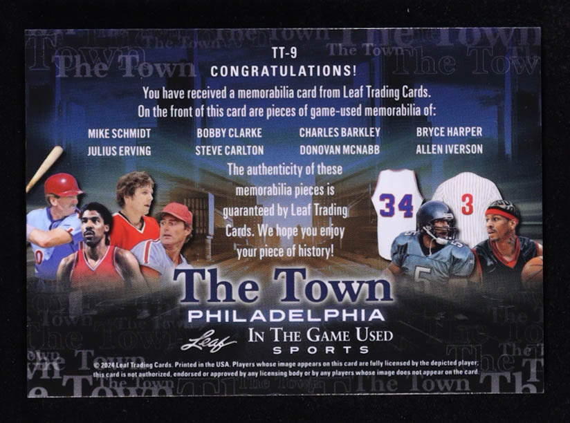 2024 ITG Used Sports The Town Memorabilia Spectrum Pink #TT9 #2/12 Mike Schmidt / Bobby Clarke / Charles Barkley / Bryce Harper / Julius Erving / Steve Carlton / Donovan McNabb / Allen Iverson at PristineAuction.com 2024 ITG Used Sports The Town Memorabilia Spectrum Pink #TT9 #2/12 Mike Schmidt / Bobby Clarke / Charles Barkley / Bryce Harper / Julius Erving / Steve Carlton / Donovan McNabb / Allen Iverson at PristineAuction.com