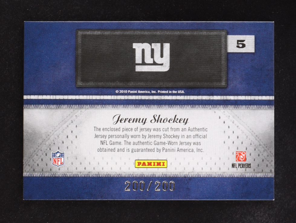 Jeremy Shockey 2010 Panini Classics Flashback Fabrics Jerseys Prime #5 #200/200 at PristineAuction.com Jeremy Shockey 2010 Panini Classics Flashback Fabrics Jerseys Prime #5 #200/200 at PristineAuction.com