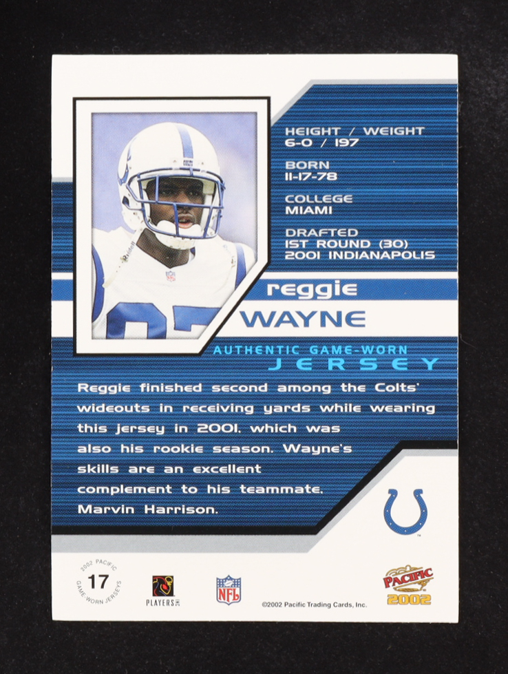 Reggie Wayne 2002 Pacific Game Worn Jersey #17 at PristineAuction.com Reggie Wayne 2002 Pacific Game Worn Jersey #17 at PristineAuction.com