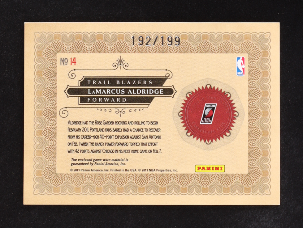 LaMarcus Aldridge 2011 Panini Gold Standard Gold Nuggets #14 #192/199 at PristineAuction.com LaMarcus Aldridge 2011 Panini Gold Standard Gold Nuggets #14 #192/199 at PristineAuction.com