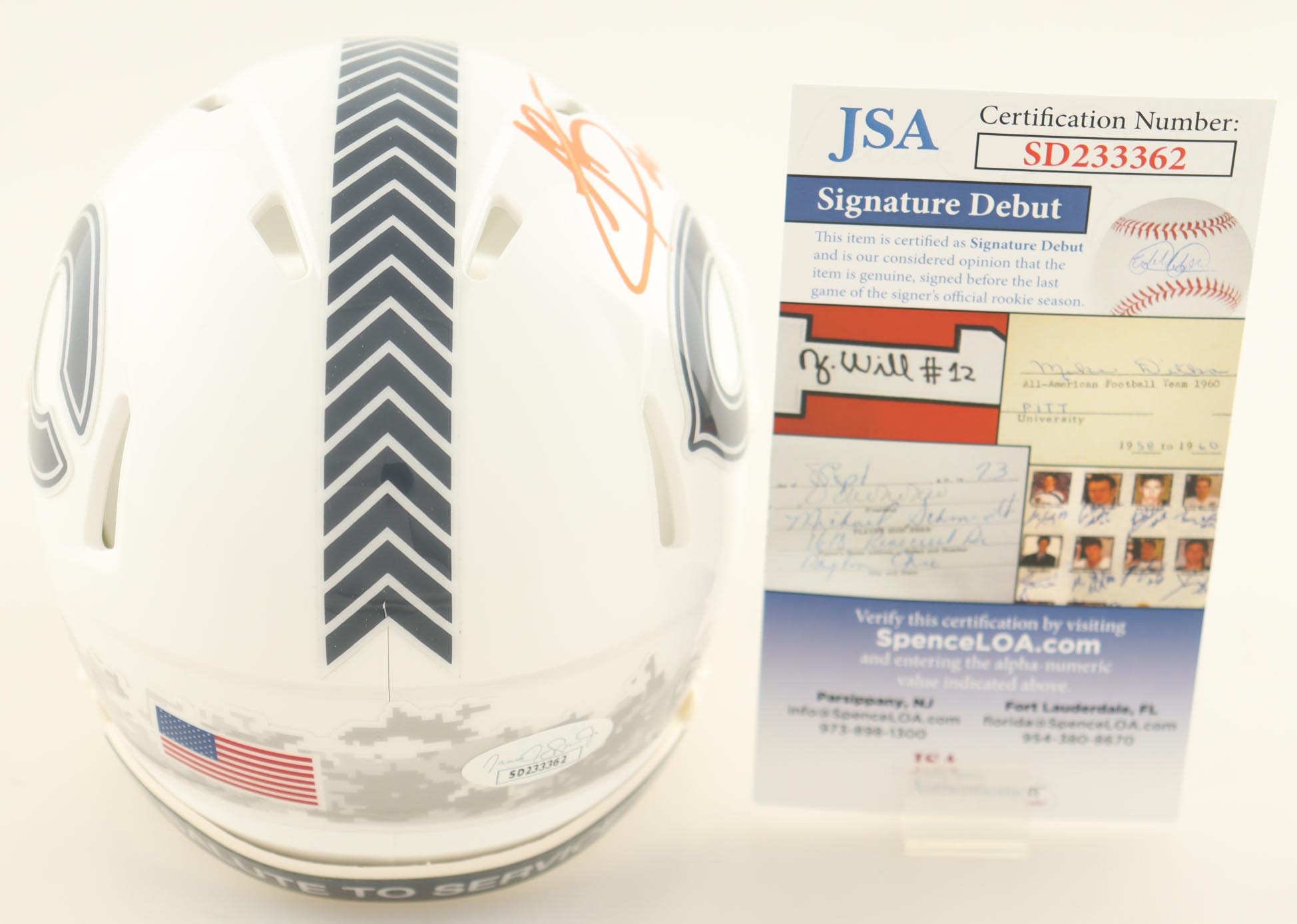 Austin Booker Signed Bears Salute To Service Alternate Speed Mini Helmet (JSA) at PristineAuction.com Austin Booker Signed Bears Salute To Service Alternate Speed Mini Helmet (JSA) at PristineAuction.com