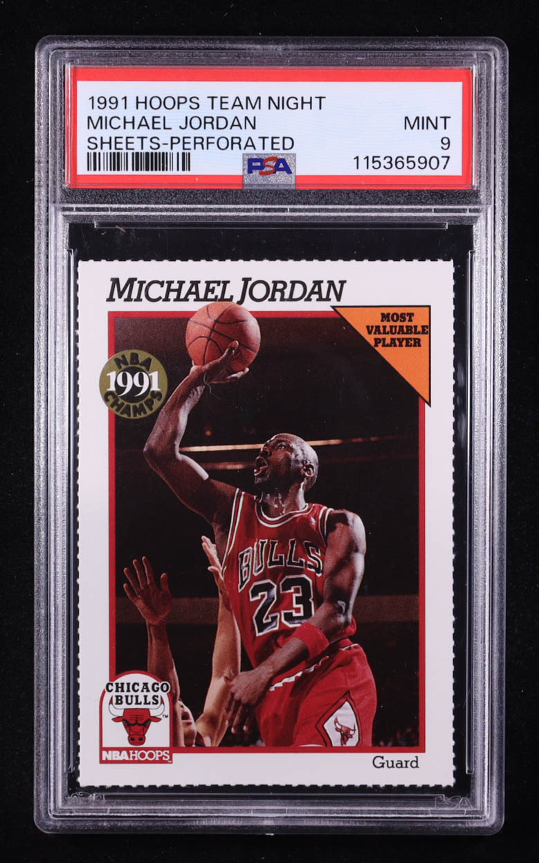 Michael Jordan 1991-92 Hoops Team Night Sheets #4A Chicago Bulls (PSA 9) at PristineAuction.com Michael Jordan 1991-92 Hoops Team Night Sheets #4A Chicago Bulls (PSA 9) at PristineAuction.com