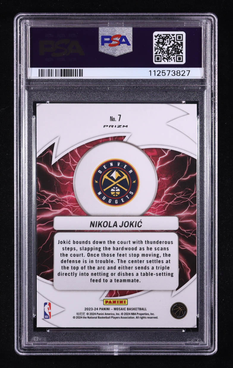 Nikola Jokic 2023-24 Panini Mosaic Thunder Road Mosaic Green #7 (PSA 9) at PristineAuction.com Nikola Jokic 2023-24 Panini Mosaic Thunder Road Mosaic Green #7 (PSA 9) at PristineAuction.com