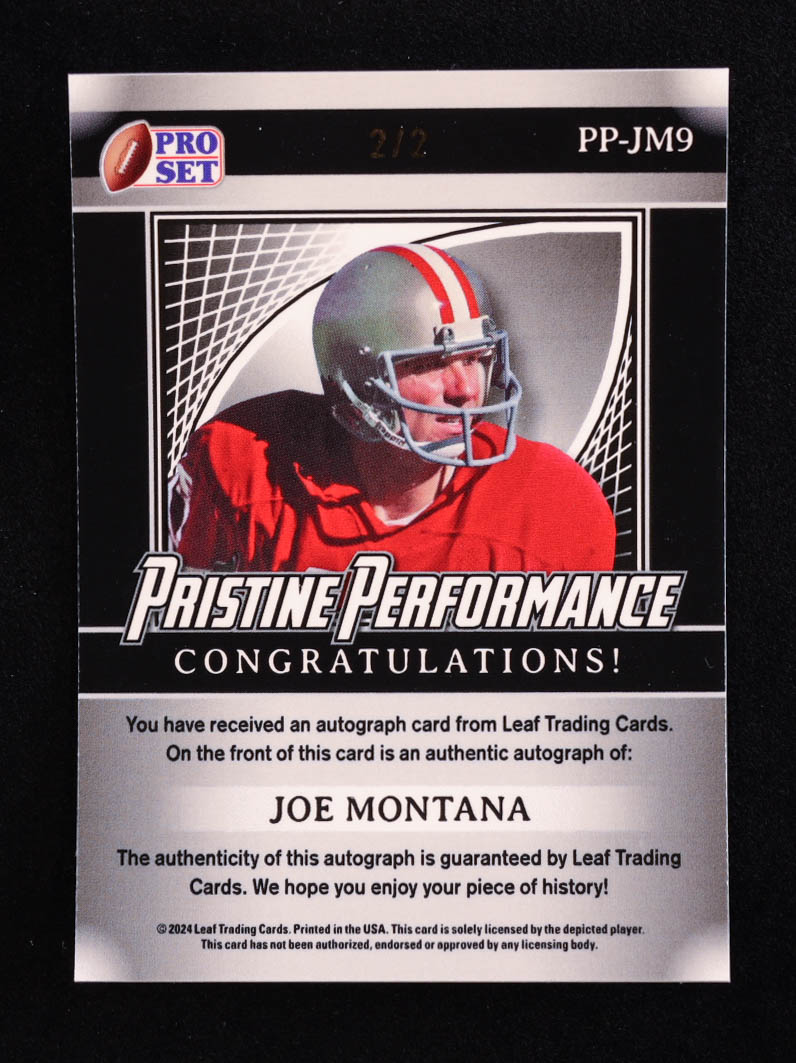 Joe Montana 2024 Leaf Metal Legacy Collection "Pristine Performance" #PP-JM9 Autograph White Prismatic SP Variation #2/2 at PristineAuction.com Joe Montana 2024 Leaf Metal Legacy Collection "Pristine Performance" #PP-JM9 Autograph White Prismatic SP Variation #2/2 at PristineAuction.com