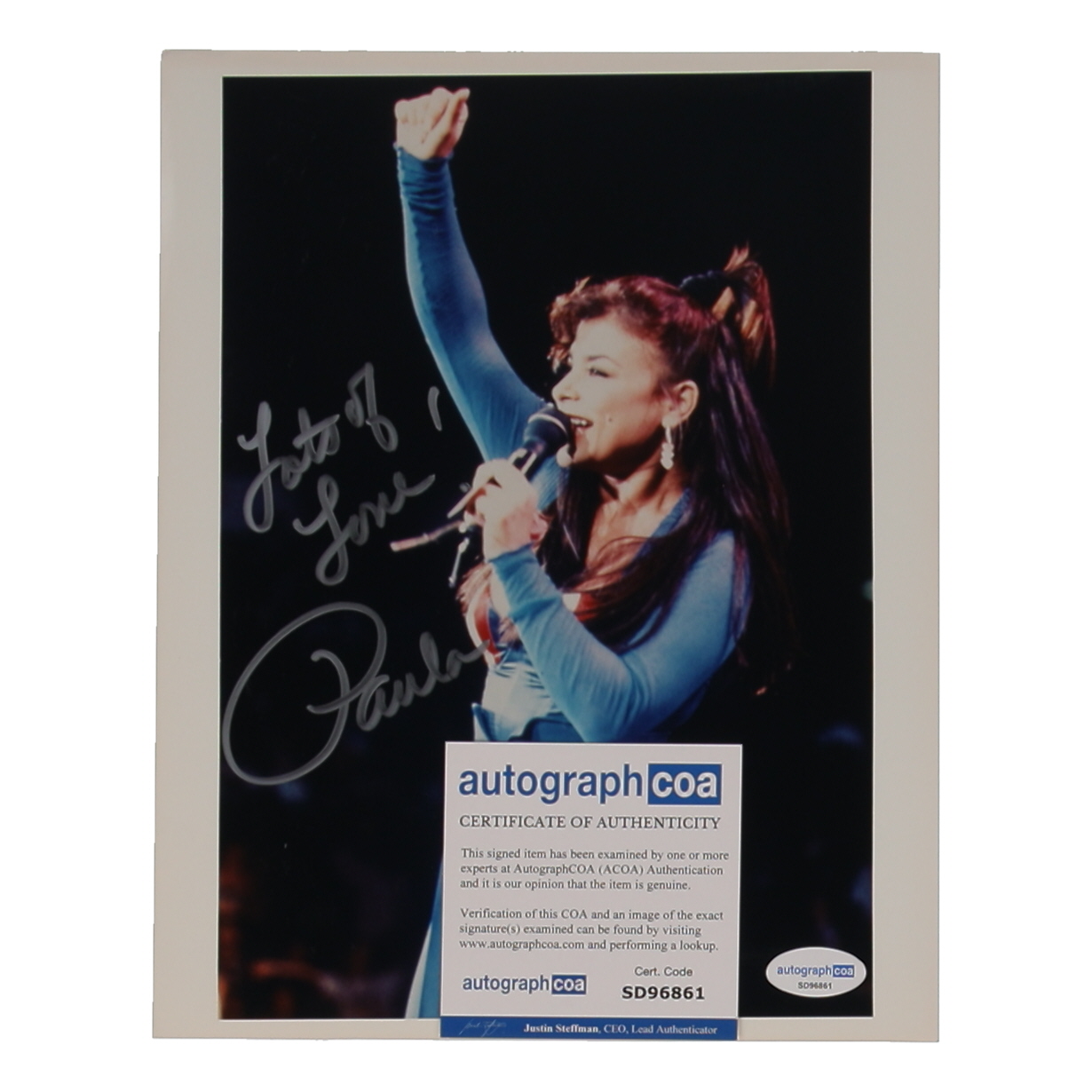 Paula Abdul Signed 8x10 Photo Inscribed "Lots of Love" (ACOA) at PristineAuction.com Paula Abdul Signed 8x10 Photo Inscribed "Lots of Love" (ACOA) at PristineAuction.com