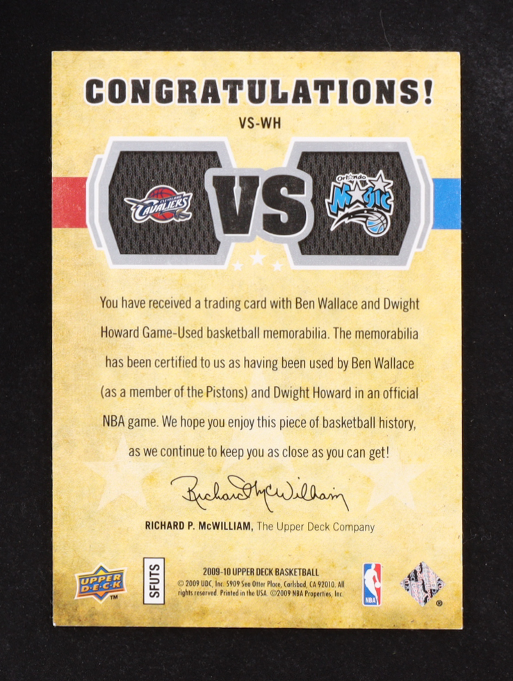 Ben Wallace/Dwight Howard 2009-10 Upper Deck Materials #VS-WH #457/570 at PristineAuction.com Ben Wallace/Dwight Howard 2009-10 Upper Deck Materials #VS-WH #457/570 at PristineAuction.com