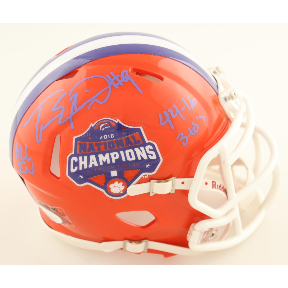 Travis Etienne Signed Clemson Tigers 2018 National Champions Mini-Helmet Inscribed "All In", "44-16" & "3 TDs" (JSA) at PristineAuction.com