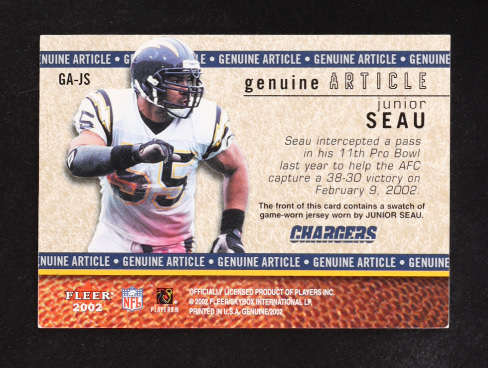 Junior Seau 2002 Fleer Genuine Article #GA-JS at PristineAuction.com Junior Seau 2002 Fleer Genuine Article #GA-JS at PristineAuction.com