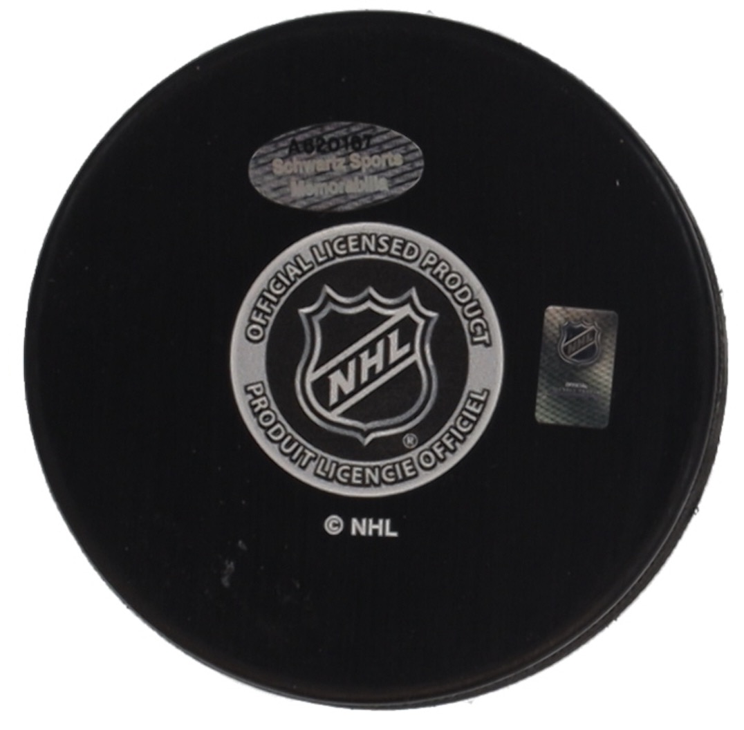 Joe Mullen Signed Flames Logo Hockey Puck Inscribed "H.O.F. 2000" (Schwartz) at PristineAuction.com Joe Mullen Signed Flames Logo Hockey Puck Inscribed "H.O.F. 2000" (Schwartz) at PristineAuction.com