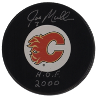 Joe Mullen Signed Flames Logo Hockey Puck Inscribed "H.O.F. 2000" (Schwartz) at PristineAuction.com
