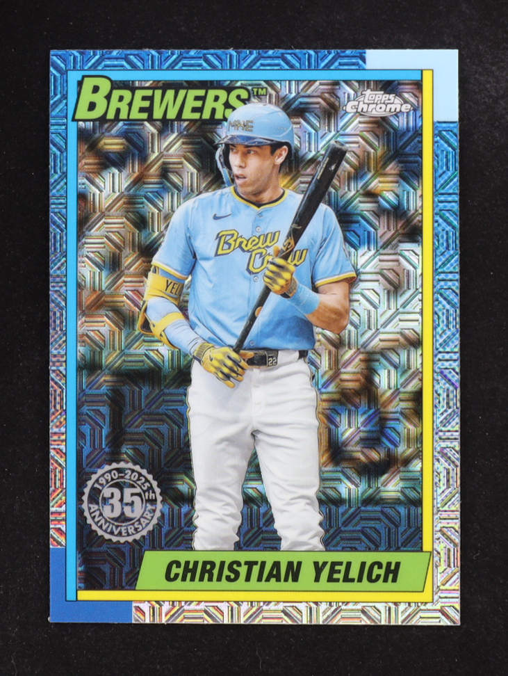 Christian Yelich 2025 Topps '90 Topps Silver Pack Chrome #T90C77 at PristineAuction.com Christian Yelich 2025 Topps '90 Topps Silver Pack Chrome #T90C77 at PristineAuction.com