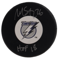 Martin St. Louis Signed Lightning Logo Hockey Puck Inscribed "HOF 18" (Schwartz) at PristineAuction.com