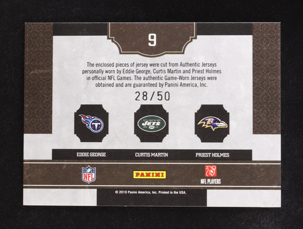 Eddie George/Curtis Martin/Priest Holmes 2010 Panini Classic Triples #9 #28/50 at PristineAuction.com Eddie George/Curtis Martin/Priest Holmes 2010 Panini Classic Triples #9 #28/50 at PristineAuction.com