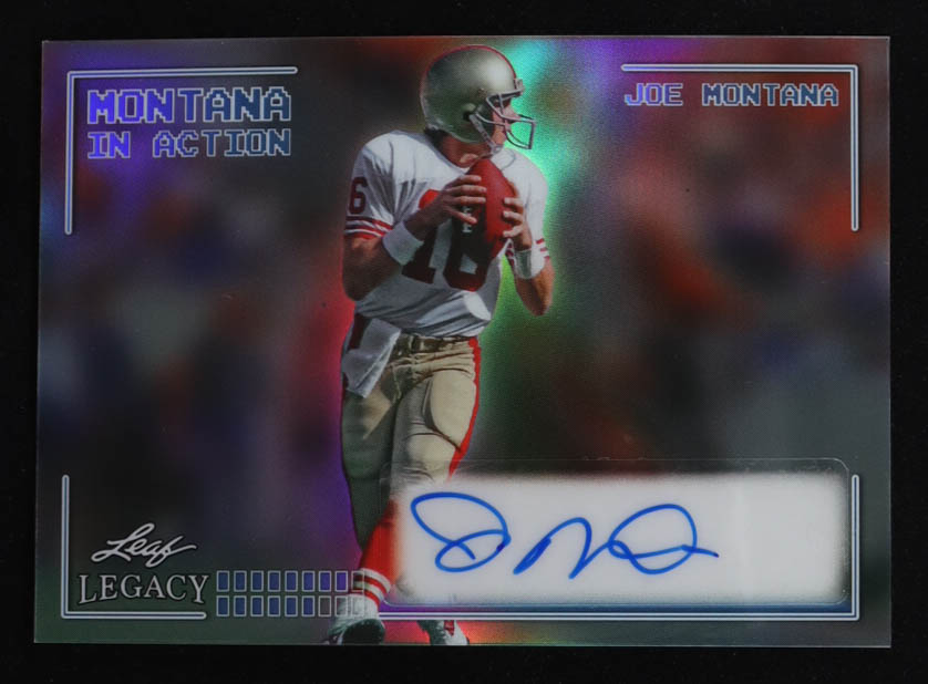 Joe Montana 2024 Leaf Joe Montana Legacy In Action Prismatic Platinum Blue #IAJM2 #14/25 at PristineAuction.com Joe Montana 2024 Leaf Joe Montana Legacy In Action Prismatic Platinum Blue #IAJM2 #14/25 at PristineAuction.com