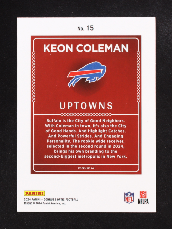 Keon Coleman 2024 Donruss Optic Uptowns #15 RC at PristineAuction.com Keon Coleman 2024 Donruss Optic Uptowns #15 RC at PristineAuction.com